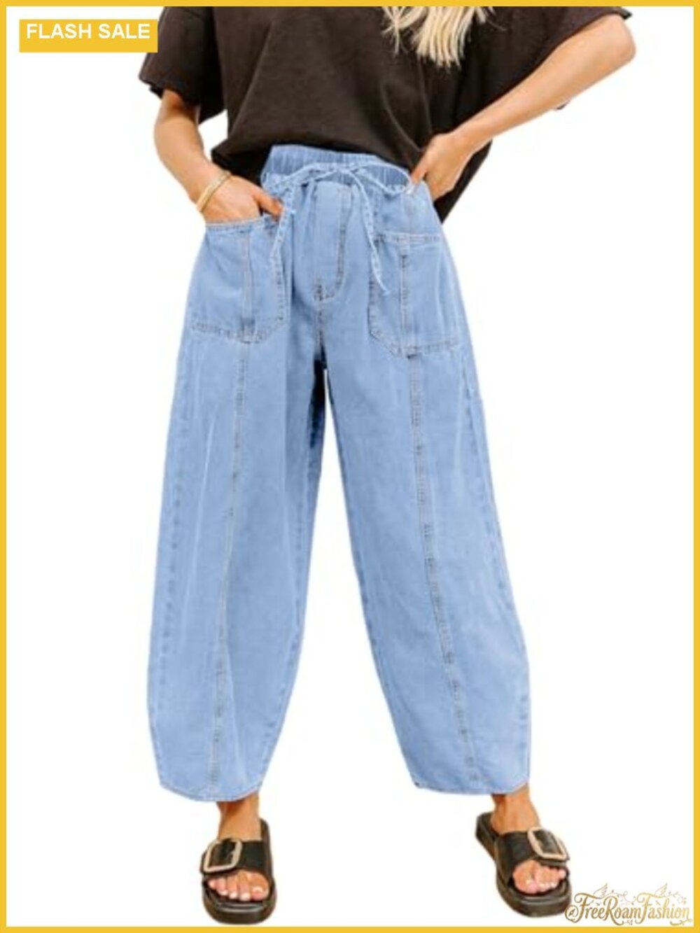 High Rise Stretch Drawstring Barrel Jeans for Women